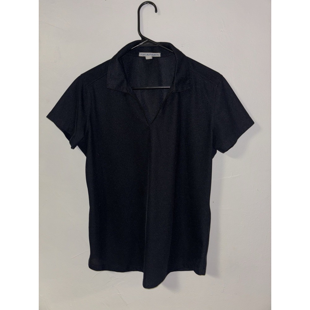 Port Authority Women's Black Polo Short Sleeve, V-neck T Shirt Size (L)